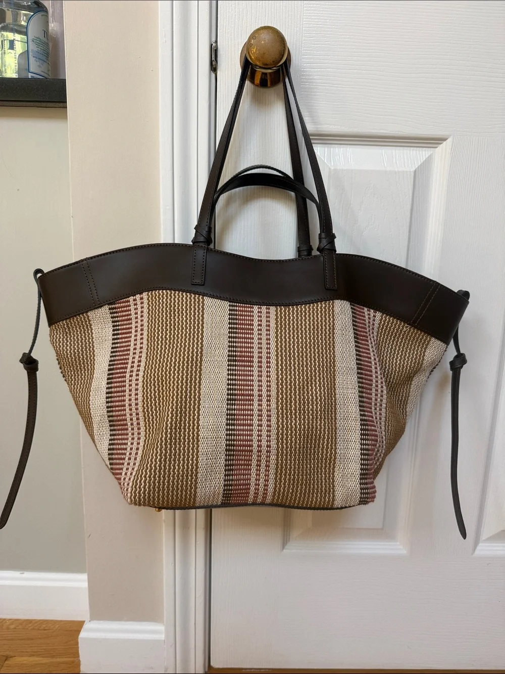 NWT Divina Firenze Italian Striped Woven / Leather Shopper Tote Bag